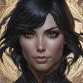 Matte portrait of the beautiful Cassandra Cain in black, 8k, Highly Detailed, Intricate, Realistic, Sharp Focus, Volumetric Lighting, Fantasy, Elegant by Stanley Artgerm Lau, Alphonse Mucha, WLOP, Stefan Kostic