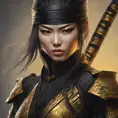 Matte portrait of a beautiful Kunoichi Ninja in black and gold, 8k, Highly Detailed, Intricate, Realistic, Sharp Focus, Volumetric Lighting, Fantasy, Elegant by Stanley Artgerm Lau, WLOP, Stefan Kostic