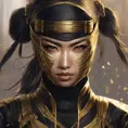 Matte portrait of a beautiful Kunoichi Ninja in black and gold, 8k, Highly Detailed, Intricate, Realistic, Sharp Focus, Volumetric Lighting, Fantasy, Elegant by Stanley Artgerm Lau, WLOP, Stefan Kostic