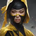 Matte portrait of a beautiful Kunoichi Ninja in black and yellow, 8k, Highly Detailed, Intricate, Realistic, Sharp Focus, Volumetric Lighting, Fantasy, Elegant by Stanley Artgerm Lau, WLOP, Stefan Kostic