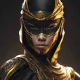 Matte portrait of a beautiful Kunoichi Ninja in black and gold, 8k, Highly Detailed, Intricate, Realistic, Sharp Focus, Volumetric Lighting, Fantasy, Elegant by Stanley Artgerm Lau, WLOP, Stefan Kostic