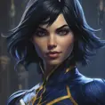 Matte portrait of the beautiful Cassandra Cain in dark blue, 8k, Highly Detailed, Intricate, Realistic, Sharp Focus, Volumetric Lighting, Fantasy, Elegant by Stanley Artgerm Lau, WLOP