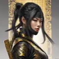 Matte portrait of a beautiful Kunoichi Ninja in black and gold, 8k, Highly Detailed, Intricate, Realistic, Sharp Focus, Volumetric Lighting, Fantasy, Elegant by Stanley Artgerm Lau, WLOP, Stefan Kostic