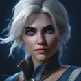 Alluring matte portrait of the beautiful Ciri in dark blue, 8k, Highly Detailed, Intricate, Realistic, Sharp Focus, Volumetric Lighting, Fantasy, Elegant by Stanley Artgerm Lau, WLOP