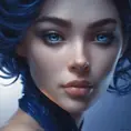 Alluring matte portrait of a beautiful A2 in dark blue, 8k, Highly Detailed, Intricate, Half Body, Realistic, Sharp Focus, Volumetric Lighting, Fantasy, Elegant by Stanley Artgerm Lau, WLOP, Stefan Kostic