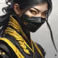 Matte portrait of a beautiful Kunoichi Ninja in black and yellow, 8k, Highly Detailed, Intricate, Realistic, Sharp Focus, Volumetric Lighting, Fantasy, Elegant by Stanley Artgerm Lau, WLOP, Stefan Kostic