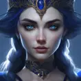 Matte portrait of the beautiful Morgana in dark blue, 8k, Highly Detailed, Intricate, Realistic, Sharp Focus, Volumetric Lighting, Fantasy, Elegant by Stanley Artgerm Lau, WLOP, Stefan Kostic