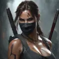 Matte portrait of the beautiful Lara Croft as a ninja, 8k, Highly Detailed, Intricate, Realistic, Sharp Focus, Volumetric Lighting, Fantasy, Elegant by Stanley Artgerm Lau, WLOP, Stefan Kostic