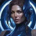 Matte portrait of the beautiful Sarah Kerrigan in dark blue, 8k, Highly Detailed, Intricate, Realistic, Sharp Focus, Volumetric Lighting, Fantasy, Elegant by Stanley Artgerm Lau, WLOP, Stefan Kostic