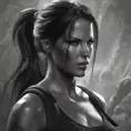 Matte portrait of the beautiful Lara Croft in black, 8k, Highly Detailed, Intricate, Realistic, Sharp Focus, Volumetric Lighting, Fantasy, Elegant by Stanley Artgerm Lau, WLOP, Stefan Kostic