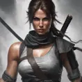 Matte portrait of the beautiful Lara Croft in the style of a Kunoichi Ninja, 8k, Highly Detailed, Intricate, Realistic, Sharp Focus, Volumetric Lighting, Fantasy, Elegant by Stanley Artgerm Lau, WLOP, Stefan Kostic