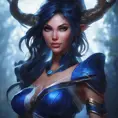 Matte portrait of the beautiful Nidalee in dark blue, 8k, Highly Detailed, Intricate, Realistic, Sharp Focus, Volumetric Lighting, Fantasy, Elegant by Stanley Artgerm Lau, WLOP, Stefan Kostic