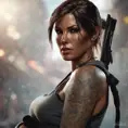 Matte portrait of Lara Croft with tattoos, 8k, Highly Detailed, Alluring, Artstation, Bokeh effect, Sharp Focus, Volumetric Lighting, Concept Art by Stanley Artgerm Lau, Greg Rutkowski