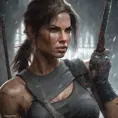 Matte portrait of the beautiful Lara Croft as a ninja, 8k, Highly Detailed, Intricate, Realistic, Sharp Focus, Volumetric Lighting, Fantasy, Elegant by Stanley Artgerm Lau, WLOP, Stefan Kostic