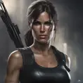 Matte portrait of a beautiful Lara Croft in black leather, 8k, Highly Detailed, Intricate, Realistic, Sharp Focus, Volumetric Lighting, Fantasy, Elegant by Stanley Artgerm Lau, WLOP, Stefan Kostic