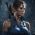 Matte portrait of the beautiful Lara Croft in dark blue, 8k, Highly Detailed, Intricate, Realistic, Sharp Focus, Volumetric Lighting, Fantasy, Elegant by Stanley Artgerm Lau, WLOP, Stefan Kostic