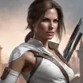 Matte portrait of a beautiful Lara Croft in white Assassin's Creed style, 8k, Highly Detailed, Intricate, Realistic, Sharp Focus, Volumetric Lighting, Fantasy, Elegant by Stanley Artgerm Lau, WLOP, Stefan Kostic