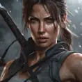 Matte portrait of the beautiful Lara Croft in the style of a Kunoichi Ninja, 8k, Highly Detailed, Intricate, Realistic, Sharp Focus, Volumetric Lighting, Fantasy, Elegant by Stanley Artgerm Lau, WLOP, Stefan Kostic