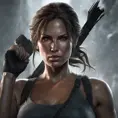 Matte portrait of the beautiful Lara Croft in black, 8k, Highly Detailed, Intricate, Realistic, Sharp Focus, Volumetric Lighting, Fantasy, Elegant by Stanley Artgerm Lau, WLOP, Stefan Kostic