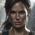 Matte portrait of the beautiful Lara Croft in black, 8k, Highly Detailed, Intricate, Realistic, Sharp Focus, Volumetric Lighting, Fantasy, Elegant by Stanley Artgerm Lau, WLOP, Stefan Kostic