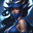 Matte portrait of the beautiful Akali in dark blue, 8k, Highly Detailed, Intricate, Realistic, Sharp Focus, Volumetric Lighting, Fantasy, Elegant by Stanley Artgerm Lau, WLOP, Stefan Kostic