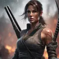 Matte portrait of the beautiful Lara Croft in the style of a Kunoichi Ninja, 8k, Highly Detailed, Intricate, Realistic, Sharp Focus, Volumetric Lighting, Fantasy, Elegant by Stanley Artgerm Lau, WLOP, Stefan Kostic