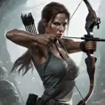 Matte portrait of a beautiful Lara Croft armed with a crossbow, 8k, Highly Detailed, Intricate, Realistic, Sharp Focus, Volumetric Lighting, Fantasy, Elegant by Stanley Artgerm Lau, WLOP, Stefan Kostic