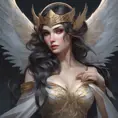 Alluring matte portrait of a beautiful Morgana with wings, 8k, Highly Detailed, Intricate, Half Body, Realistic, Sharp Focus, Volumetric Lighting, Fantasy, Elegant by Stanley Artgerm Lau, Alphonse Mucha, WLOP