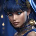 Matte portrait of the beautiful Samira in dark blue, 8k, Highly Detailed, Intricate, Realistic, Sharp Focus, Volumetric Lighting, Fantasy, Elegant by Stanley Artgerm Lau, WLOP, Stefan Kostic