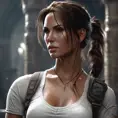 Matte portrait of a beautiful Lara Croft in white, 8k, Highly Detailed, Intricate, Realistic, Sharp Focus, Volumetric Lighting, Fantasy, Elegant by Stanley Artgerm Lau, WLOP, Stefan Kostic