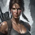 Matte portrait of the beautiful Lara Croft as a ninja, 8k, Highly Detailed, Intricate, Realistic, Sharp Focus, Volumetric Lighting, Fantasy, Elegant by Stanley Artgerm Lau, WLOP, Stefan Kostic