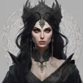 Matte portrait of a beautiful gothic black haired sorceress in the style of Stefan Kostic, 8k, High Definition, Highly Detailed, Intricate, Half Body, Realistic, Sharp Focus, Fantasy, Elegant