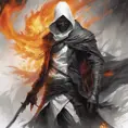 White Assassin emerging from a firey fog of battle, ink splash, Highly Detailed, Vibrant Colors, Ink Art, Fantasy, Dark by Stanley Artgerm Lau