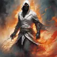 White Assassin emerging from a firey fog of battle, ink splash, Highly Detailed, Vibrant Colors, Ink Art, Fantasy, Dark by Stanley Artgerm Lau