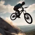 Someone back flipping a 60ft gap with a dual suspension mountain bike, 8k, Volumetric light effect by Stanley Artgerm Lau