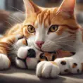 A ginger cat playing with a dalmation, 4k resolution, Atmospheric, High Resolution, Masterpiece by Stanley Artgerm Lau