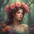 A crown of delicate flowers rests upon a woman of breathtaking beauty, woven together from the blossoms of the rarest and most beautiful flowers in the forest. They are a riot of color and scent, a fitting adornment for a queen of the woods., 8k by Stanley Artgerm Lau