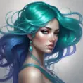 A breathtaking woman with eyes like galaxies, swirling with emerald, sapphire, and amethyst hues. Her hair cascades down her back like a silken waterfall, catching the light and shimmering with strands of silver, platinum, and gold., 8k by Stanley Artgerm Lau