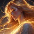 A woman of ethereal beauty hair flows like liquid gold, catching the light in a cascade of sparkling strands that frame her face in a halo of warmth., 8k by Stanley Artgerm Lau