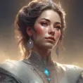 A breathtaking woman is adorned with ethereal garments woven from moonlight and stardust, their edges fading into the soft glow of her skin. A knowing smile graces her lips, hinting at ancient wisdom and mischievous secrets. She embodies the very essence of ethereal beauty, radiating an aura of power and grace., 8k by Stanley Artgerm Lau