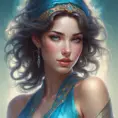 Envision a woman of ethereal beauty, her skin aglow with a soft luminescence that seems to radiate from within. Her eyes are deep pools of shimmering azure, reflecting a wisdom and serenity that transcends time., 8k by Stanley Artgerm Lau