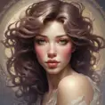 A breathtakingly beautiful woman with eyes the color of twilight skies, are framed by delicate lashes that cast shadows on her flawless, porcelain skin. Her lips are full and inviting, curved into a gentle smile that beckons all who behold her., 8k, Art Nouveau, Surrealism by Stanley Artgerm Lau