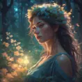 In the heart of an enchanted forest, bathed in the soft glow of bioluminescent flora, stands a captivating woman with ethereal beauty., 8k by Stanley Artgerm Lau