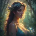 In the heart of an enchanted forest, bathed in the soft glow of bioluminescent flora, stands a captivating woman with ethereal beauty., 8k by Stanley Artgerm Lau