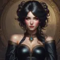 Alluring matte portrait of a beautiful Sona wearing black leather, 8k, Highly Detailed, Intricate, Half Body, Realistic, Sharp Focus, Volumetric Lighting, Fantasy, Elegant by Stanley Artgerm Lau, Alphonse Mucha, WLOP