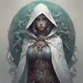 White hooded female assassin, Highly Detailed, Vibrant Colors, Ink Art, Fantasy, Dark by Peter Mohrbacher