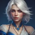 Alluring matte portrait of a beautiful Ciri wearing dark blue, 8k, Highly Detailed, Intricate, Half Body, Realistic, Sharp Focus, Volumetric Lighting, Fantasy, Elegant by Stanley Artgerm Lau, Alphonse Mucha, WLOP, Stefan Kostic