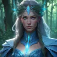 Closeup of a beautiful ice mage in a magical forest, 4k, Highly Detailed, Masterpiece, Pretty Face, Digital Illustration, Cinematic Lighting, Realistic, Sharp Focus, Centered, Beautifully Lit, Bioluminescent by Stanley Artgerm Lau