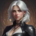 Alluring matte portrait of a beautiful Ciri wearing black leather, 8k, Highly Detailed, Intricate, Half Body, Realistic, Sharp Focus, Volumetric Lighting, Fantasy, Elegant by Stanley Artgerm Lau, Alphonse Mucha, WLOP