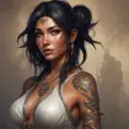 Matte portrait of Nidalee with tattoos, 8k, Highly Detailed, Powerful, Alluring, Artstation, Magical, Digital Painting, Photo Realistic, Sharp Focus, Volumetric Lighting, Concept Art by Stanley Artgerm Lau, Alphonse Mucha, Greg Rutkowski